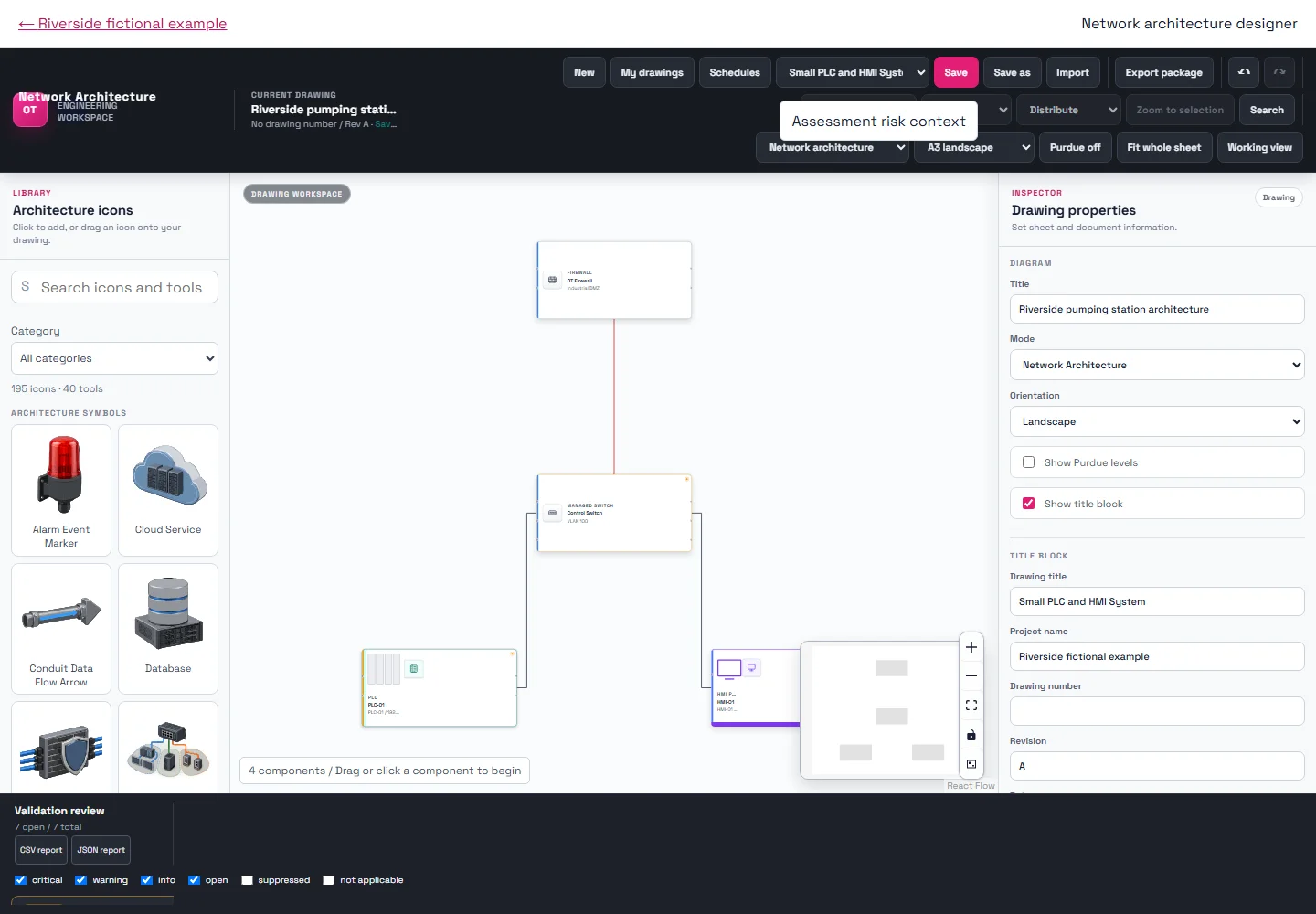Network architecture editor for the fictional Riverside engineering project