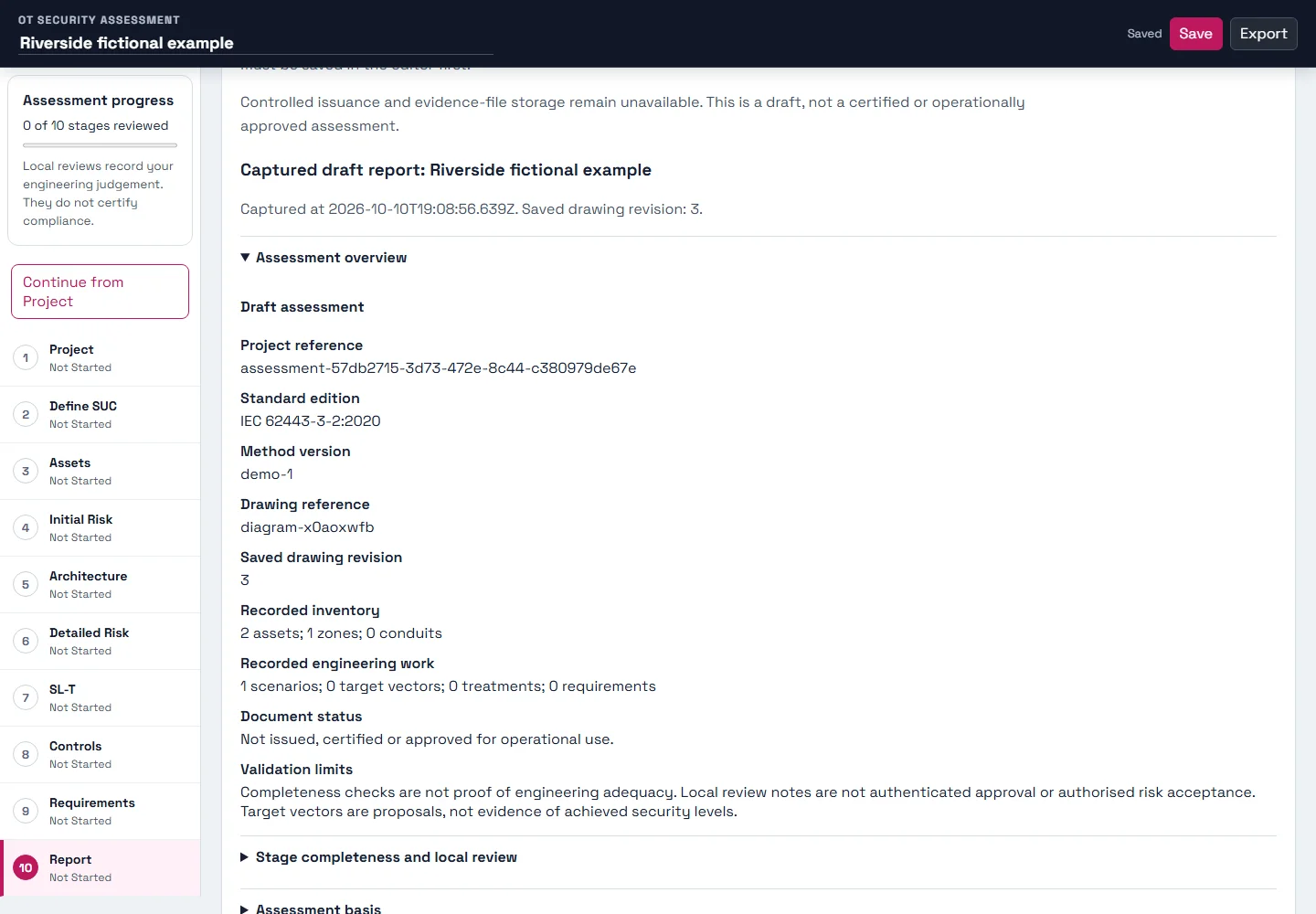 Draft assessment report for the fictional Riverside engineering project